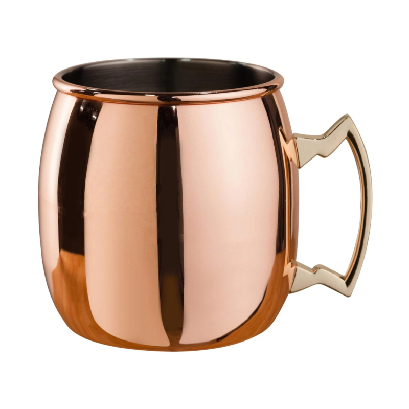 Curved Moscow Mule Mug Copper Plated with Brass Handle