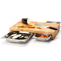 Continenta Cutting Board with 3 Stainless Steel Drawers