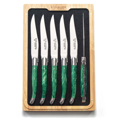 Laguiole en Aubrac Green Resin Steak Knives Set of 6