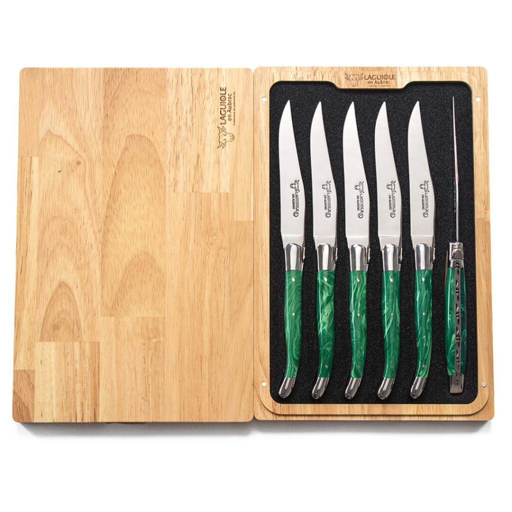Laguiole en Aubrac Green Resin Steak Knives Set of 6