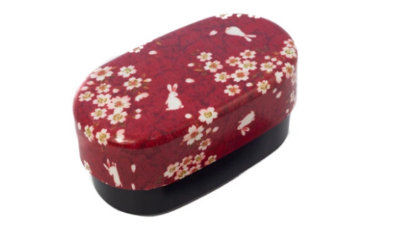 Sakura Rabbit Oval Red Bento Box
