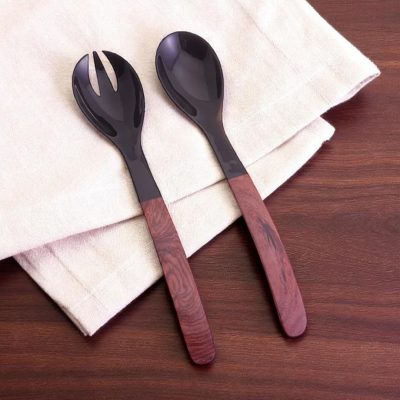 JKC Black Horn-Wood Salad Server