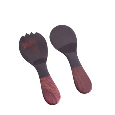 JKC Black Horn-Wood Short Salad Server