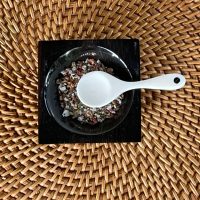 JKC Square Salt-Pepper Black Horn Bowl & Spoon Set