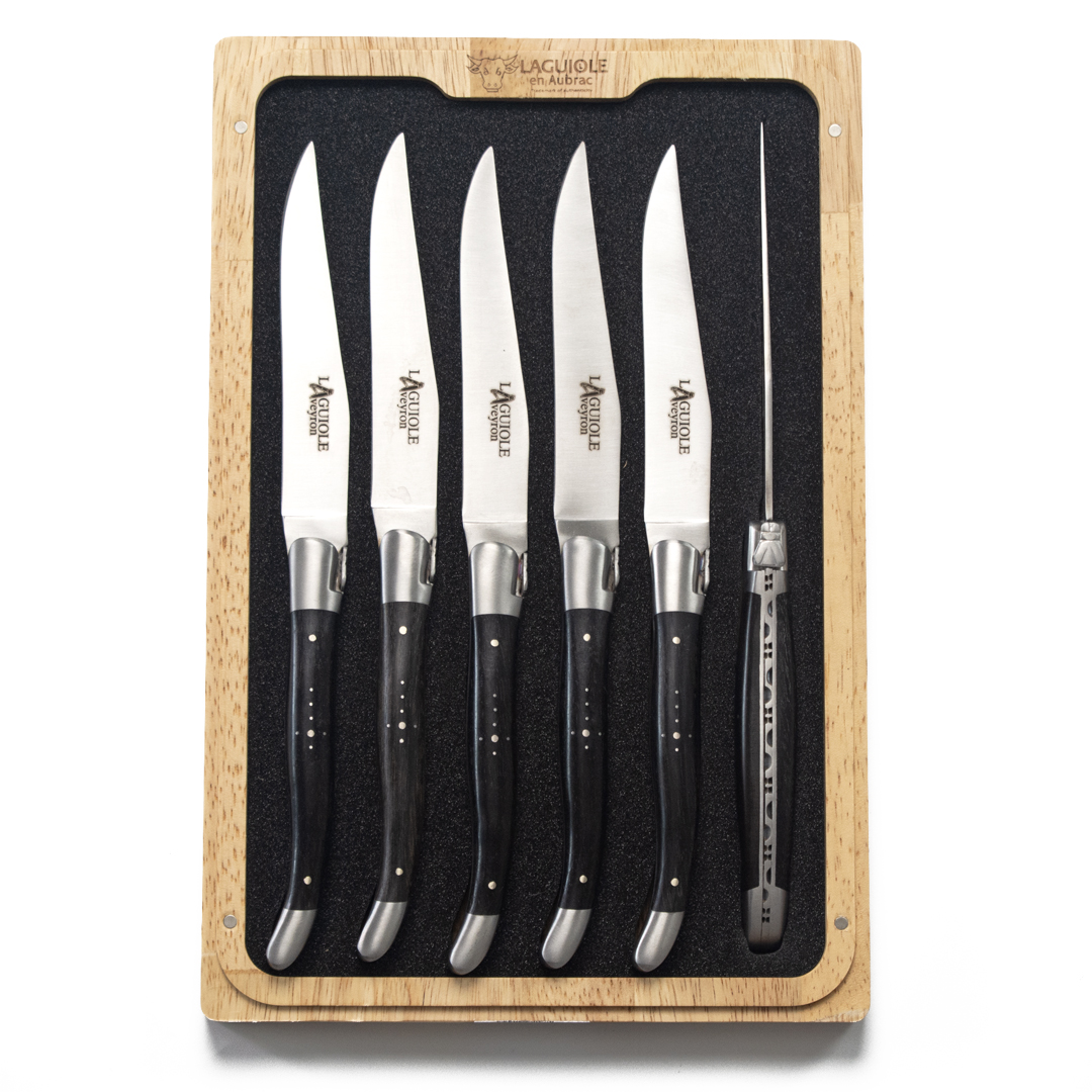 Laguiole en Aubrac Aveyron Ebony Steak Knife Set of 6 Laguiole en Aubrac Aveyron Ebony Steak Knife Set of 6